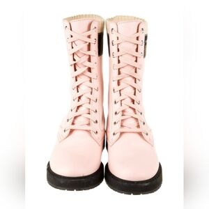 Fendi rockoko Leather & knit combat boot in pink 36 1/2